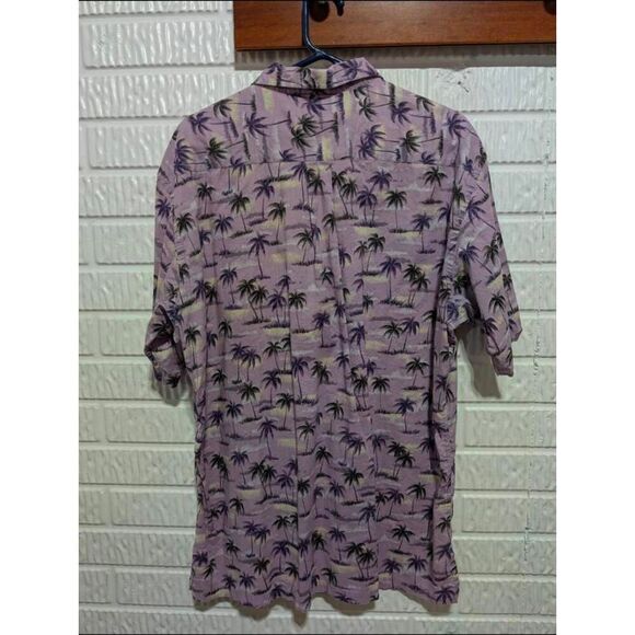 ONO & Co Men's Lavender Palm Tree Pattern 1/4 Button Short-Sleeve Shirt Size XL - Picture 2 of 5